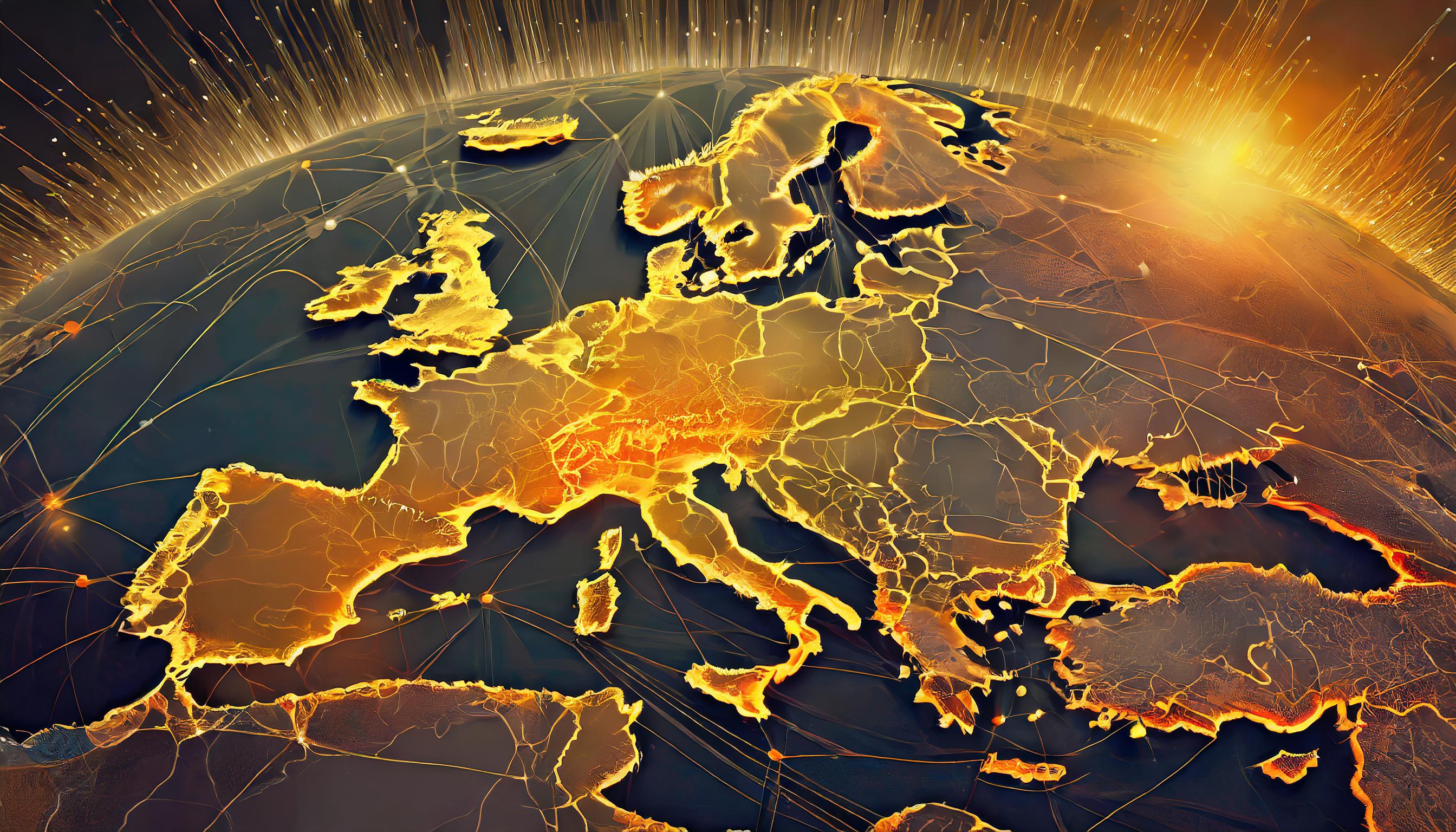 Mappa dell'Europa con connessioni digitali